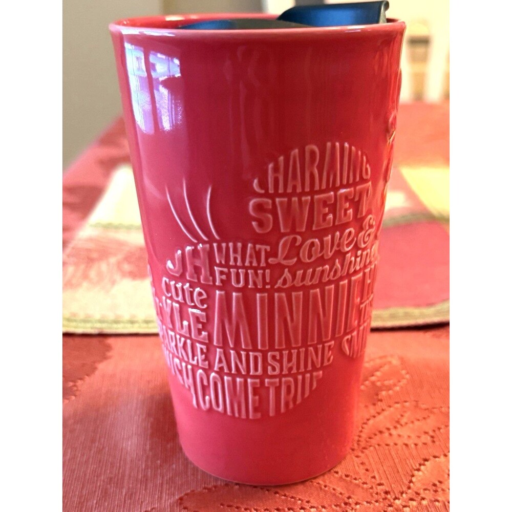 Disney MINNIE MOUSE Words Silhouette Travel Mug 10 oz cup Tumbler Red Hallmark